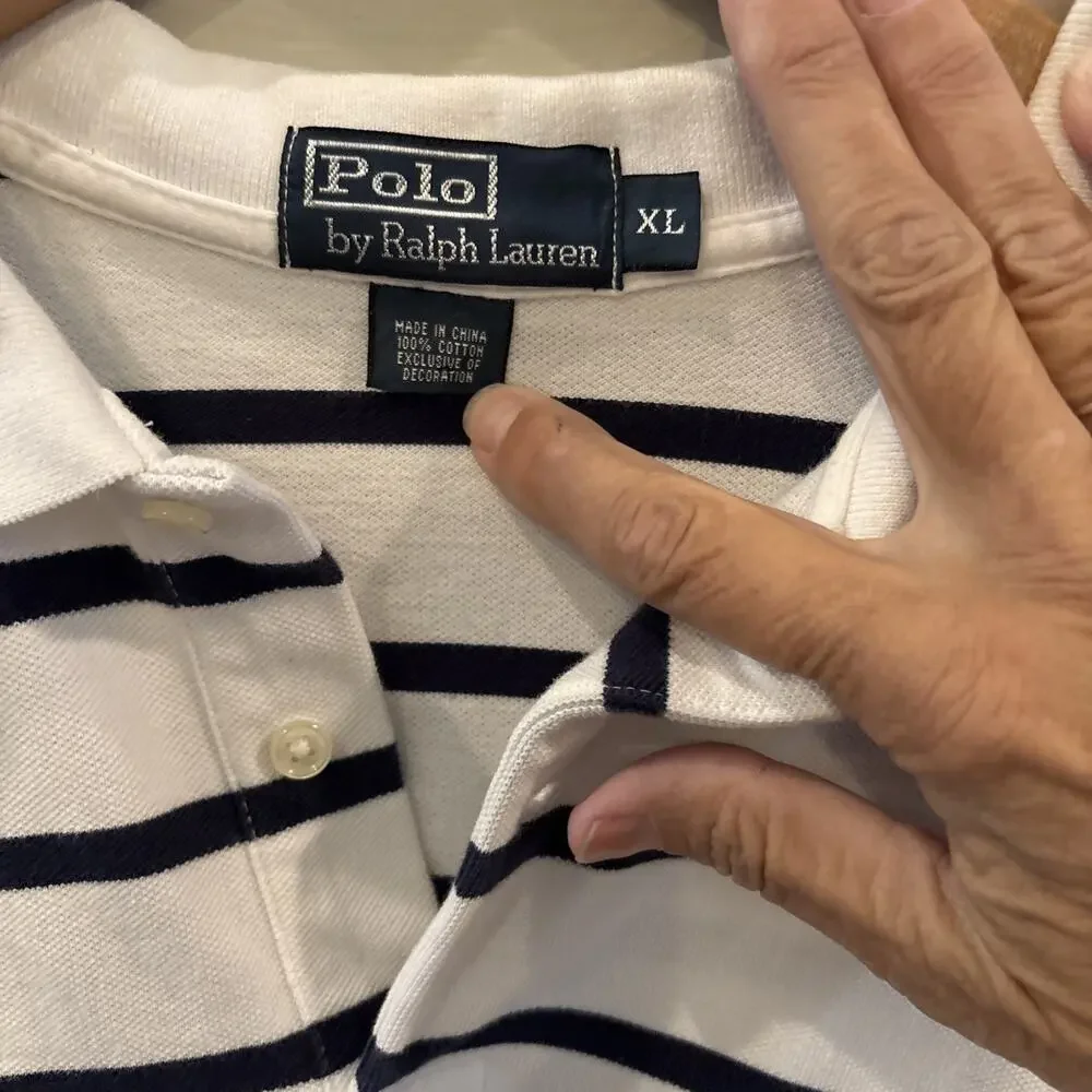 Vintage Polo by Ralph Lauren Blue White Striped 100% Cotton Men's XL Polo‎ Shirt